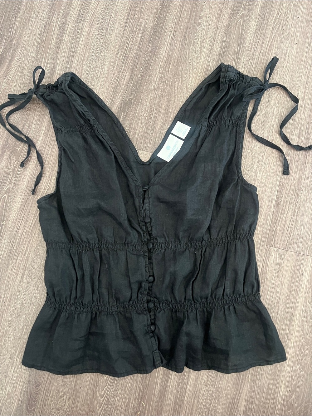Cynthia Rowley Black V-Neck Tie-Shoulder Button Front Camisole